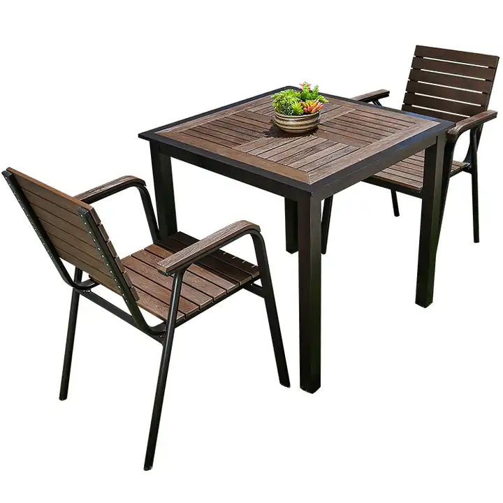 outdoor anti-corrosive aluminium alloy frame plastic wood table for six people garden courtyard