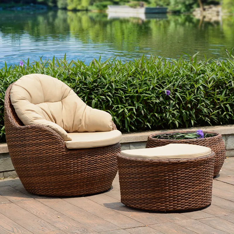 Rattan Outdoor Sofa Set with Glass Top Coffee Table and Cushions Patio furniture sofa set