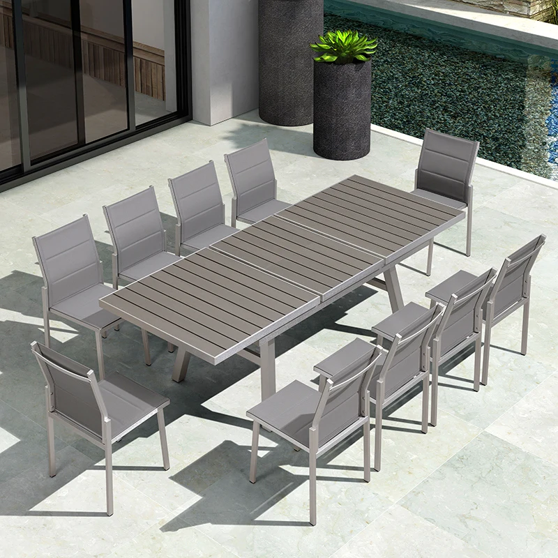 Outdoor Leisure Table And Chair Plastic Wood Dining Sets 8 Seater Outdoor Garden