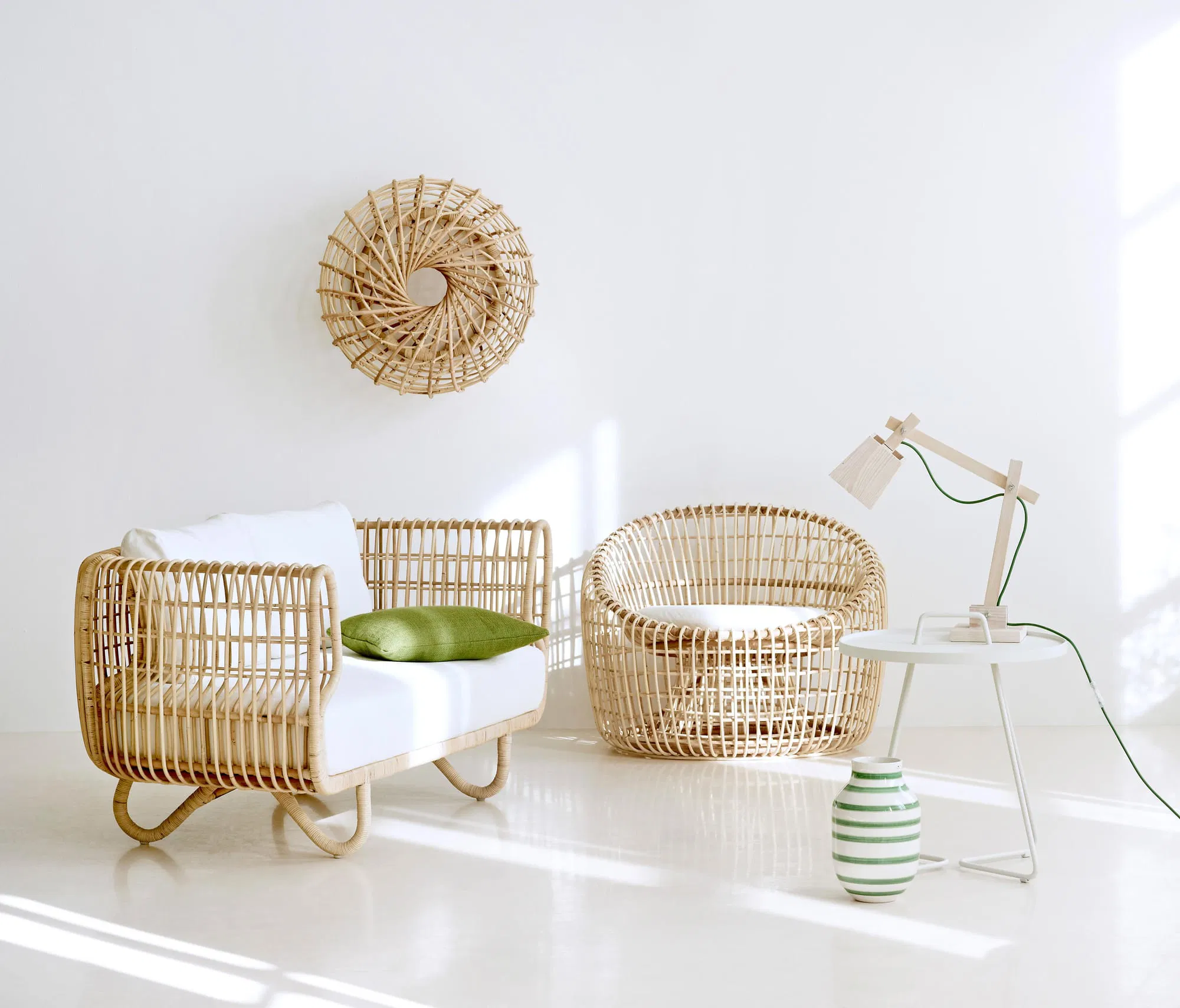 Rattan Outdoor Sofa Set with Glass Top Coffee Table and Cushions in Yellow