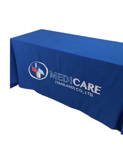 ผ้าคลุมโต๊ะแบบปล่อยชาย Size 1.5 เมตร พร้อมสกรีนโลโก้