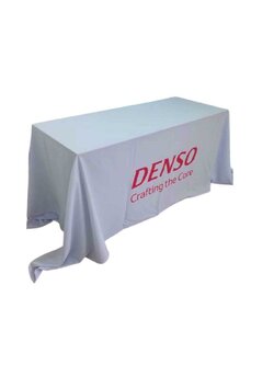 ผ้าคลุมโต๊ะแบบปล่อยชาย Size 1.2 เมตร พร้อมสกรีนโลโก้