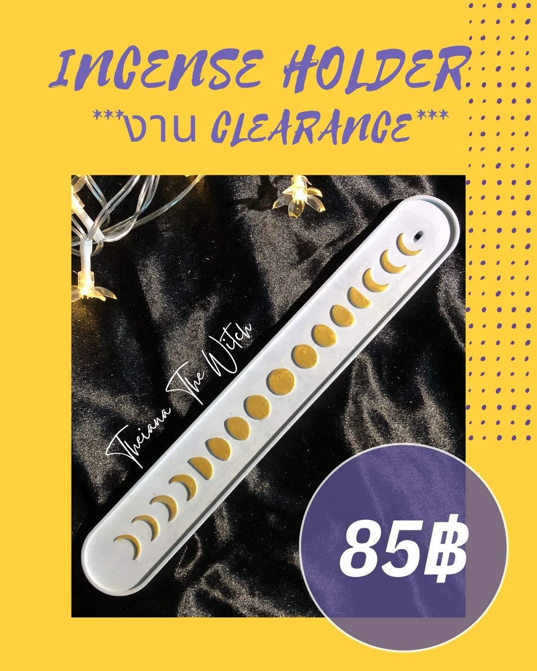 ✨🪔💨Incense Holder ที่ปักธูป สีฟ้าอ่อน ลายดวงจันทร์สีทอง💨 🪔✨