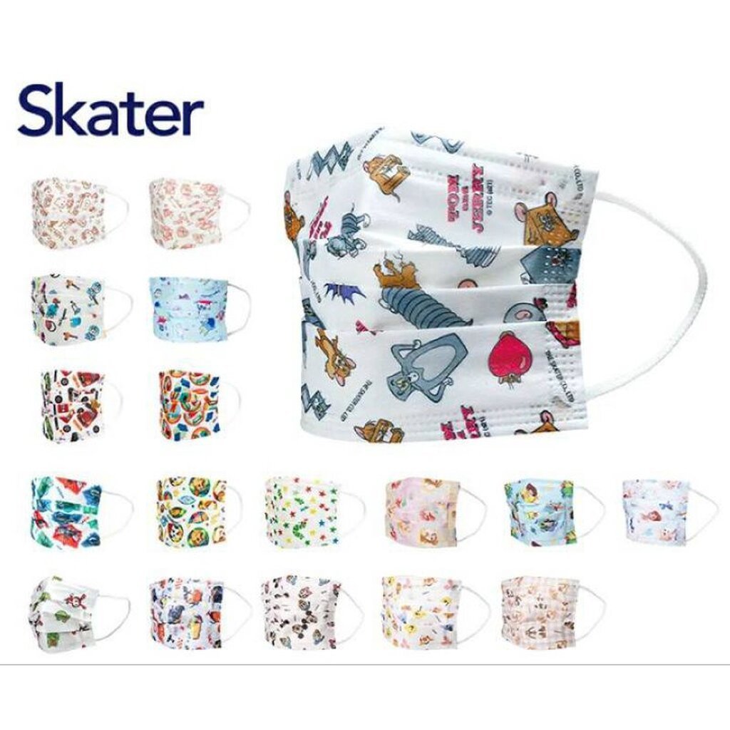 [SALES] Skater Mask หน้ากากอนามัยสำหรับเด็ก 4-10 ปี แบบ flat 30 ชิ้น Mask Children's Non-woven Character Pleated Mask