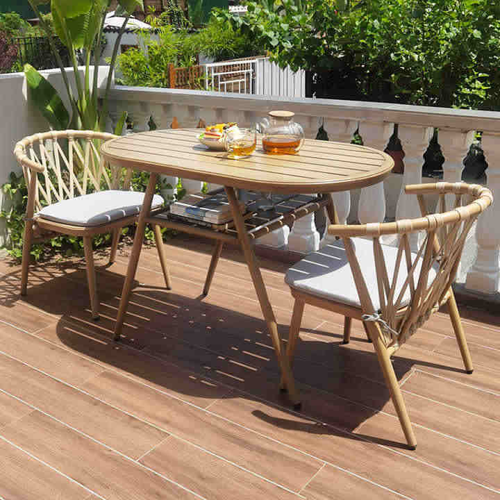 Save Place Fashion 3 Pieces Patio Restaurant Dining Furniture Waterproof Aluminium Out Door Garden Chair And Tables Set