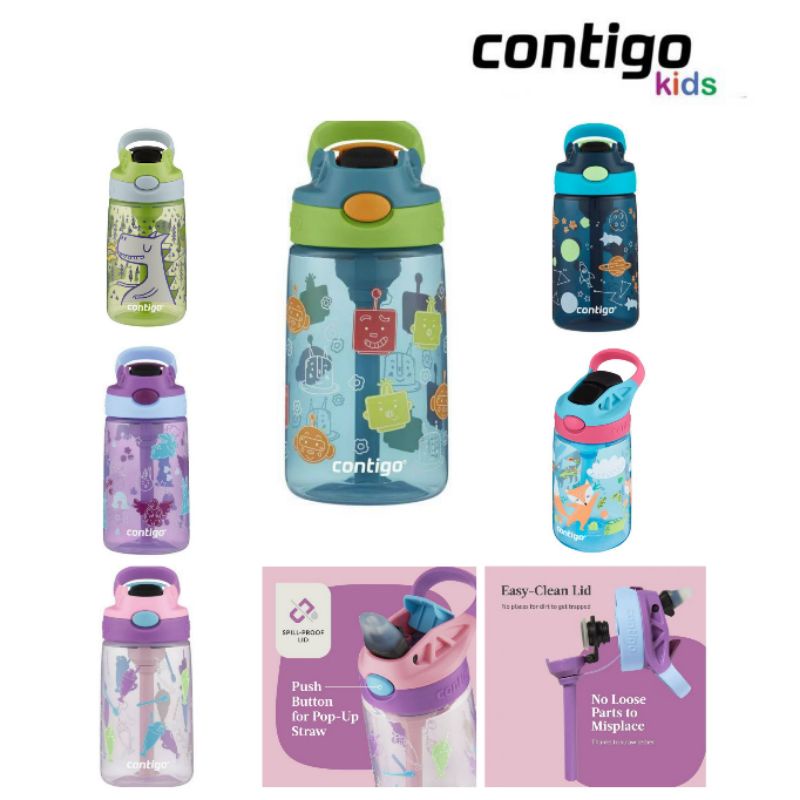 กระติกน้ำ Contigo Kids 14 oz Plastic Water Bottle with Straw Lid นำเข้าจาก USA