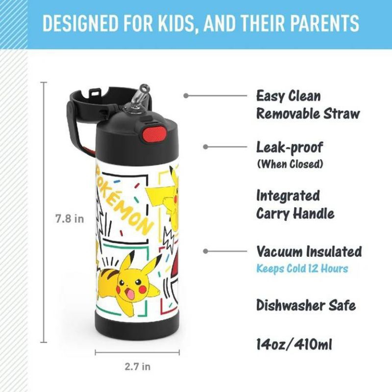 NEW!! Thermos Stainless Steel Bottle with straw 14 oz. ขวดน้ำสแตนเลสรักษาอุณหภูมิแบบหลอดดูด