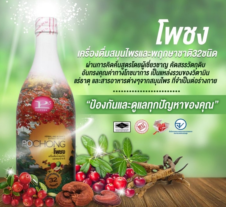 น้ำสมุนไพรโพชง พลัส Pochong Plus 5 ขวดใหญ่ ขนาด 980 มล. จัดส่งฟรี เก็บปลายทาง