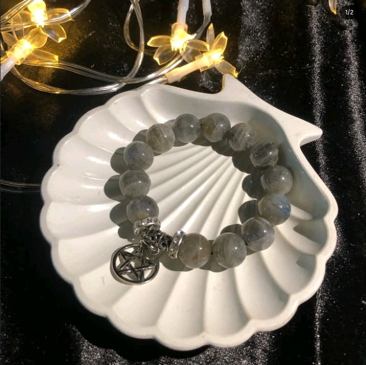 กำไลหิน Labradorite หินพ่อมด🧙♂️📿🔮 ขนาดกำไลไม่เกิน 13 CM ขนาดหิน 1 ลูก 12 CM