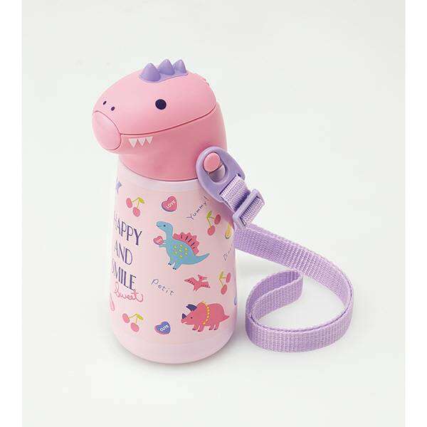 Skater - Die-cut stainless steel straw bottle ขวดน้ำแบบหลอดดูด เก็บความเย็นลายไดโนเสาร์ 3D ขนาด 370ml.