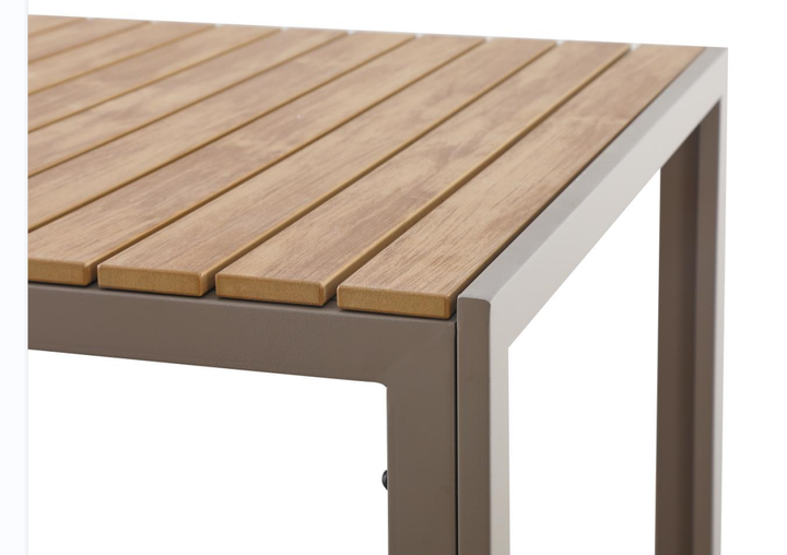 Outdoor rectangle Cast Aluminum Frame Plastic wood bars Camping Picnic Table and Chairs