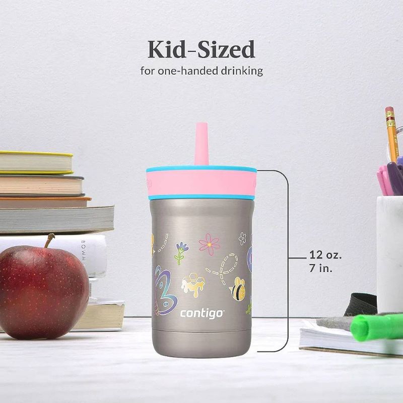 Contigo Leighton Vaccum-Insulated Kids Water Bottle with Spill-Proof Lid and Straw, 12oz. แก้วน้ำดื่มสแตนเลสแบบเก็บความเย็น