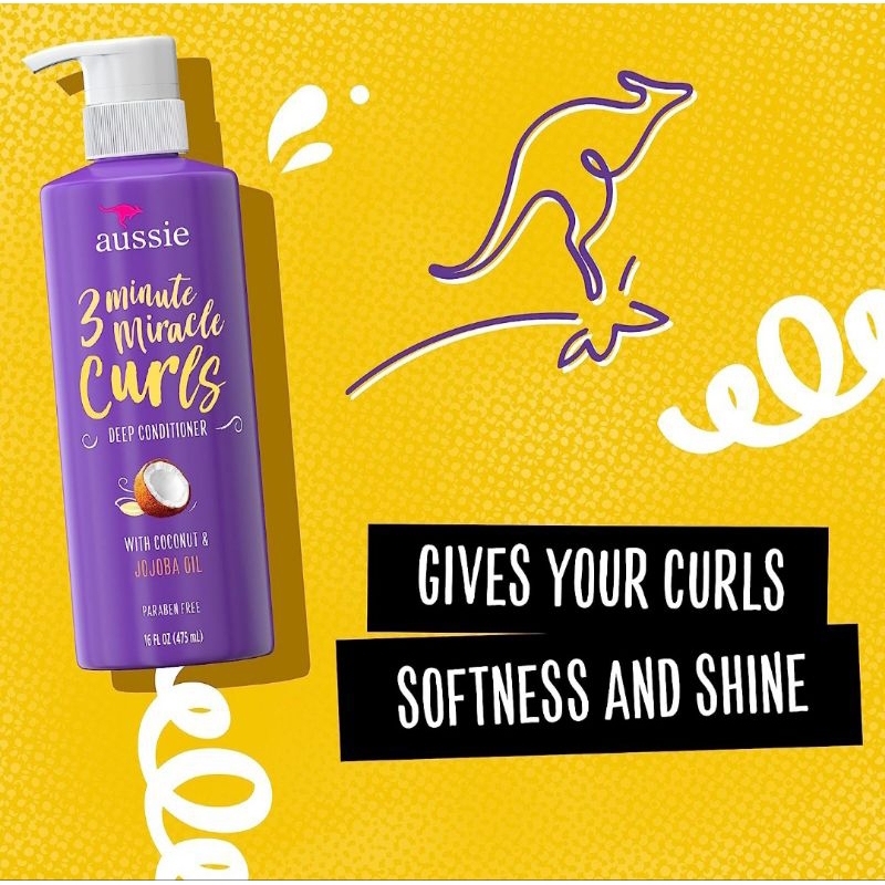 Aussie Miracle Curls with Coconut & Jojoba Oil - Shampoo, Conditioner, Cream and Detangling milk แชมพูสำหรับผมหยิก ผมดัด