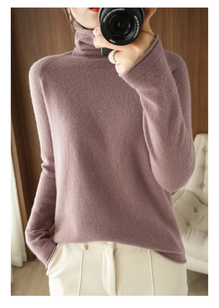 Autumn Winter Women Sweaters Turtleneck Long Sleeve Solid Slim Fit Basic Knit Tops Warm Bottoming Shirts High Strecth Pullovers