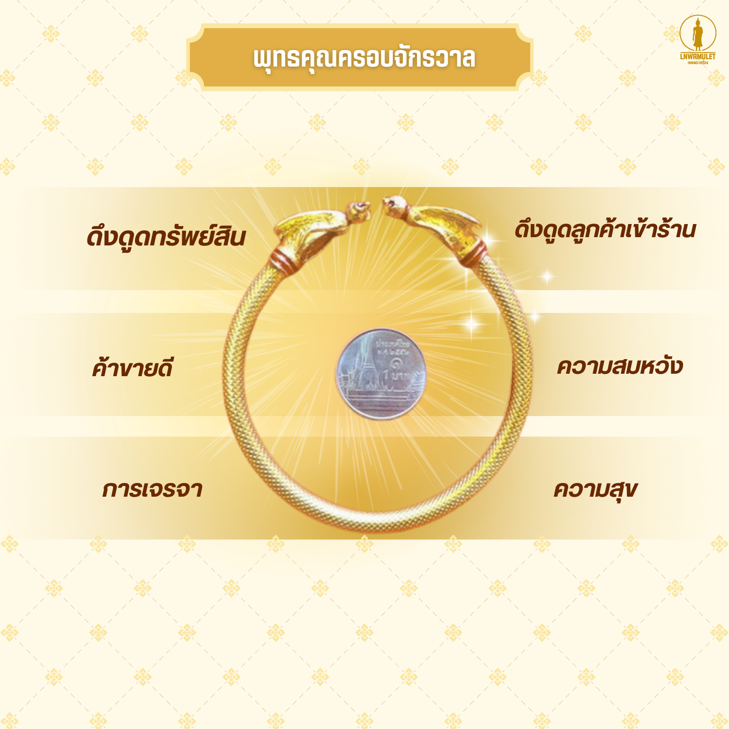 กำไลต่อเงินต่อทอง (ครูบาเดช) รุ่น ต่อโชค ต่อลาภ ค้าขายร่ำรวย