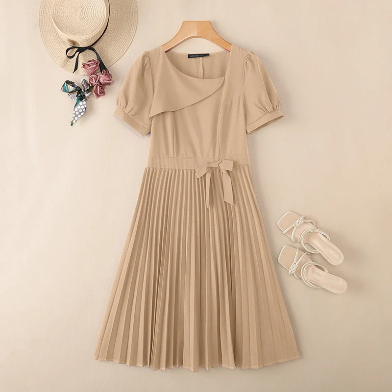 ZANZEA Beige Elegant Puff Sleeve Party Dress