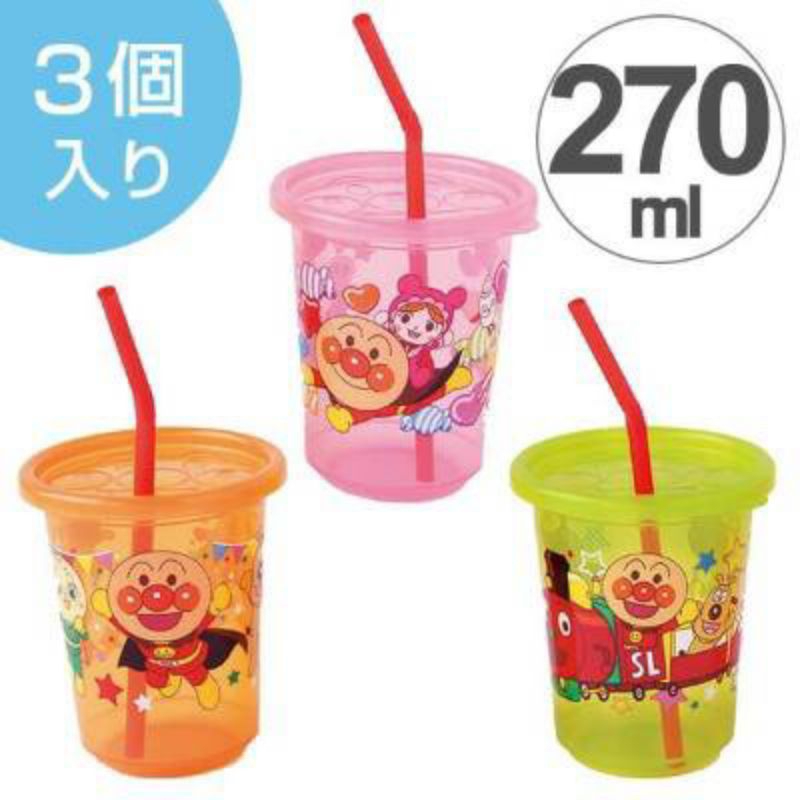 Anpanman Straw Cup 3 pcs / 4 pcs แก้วน้ำดื่มอันปังแมน ถ้วยน้ำดื่มเด็ก มีฝาปิด