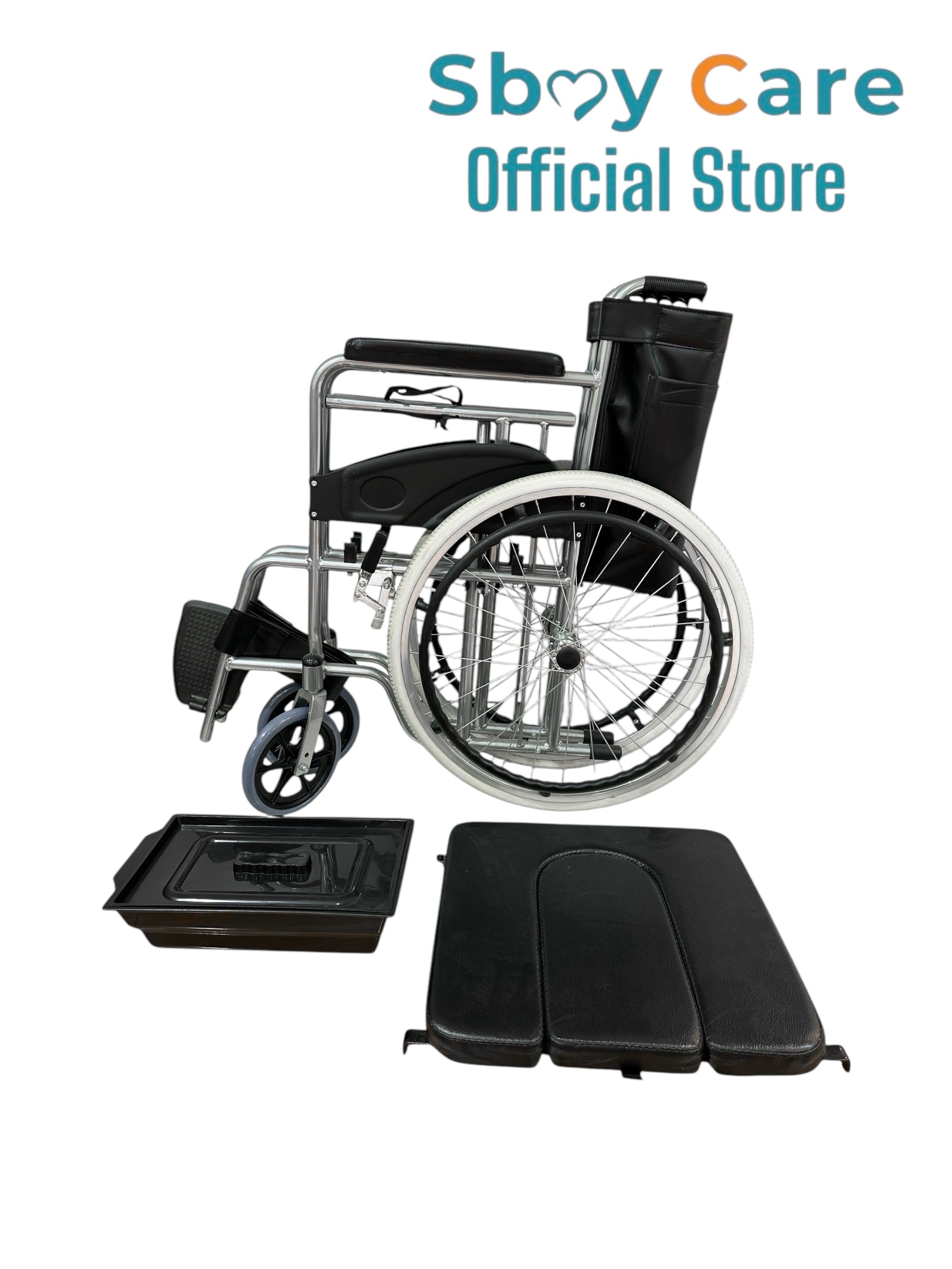 Sbay Care เก้าอี้นั่งถ่ายอลูมิเนียมมีล้อ เบาะหนัง ALK608