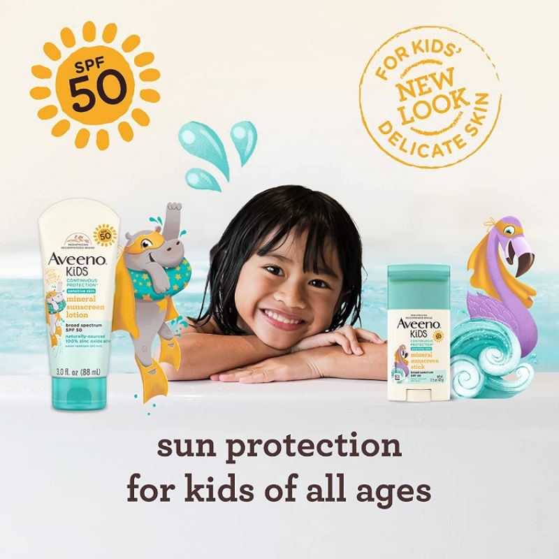 Aveeno Kids Continuous Protection Sensitive Skin Mineral SPF 50 Sunscreen ครีมกันแดดสำหรับเด็ก
