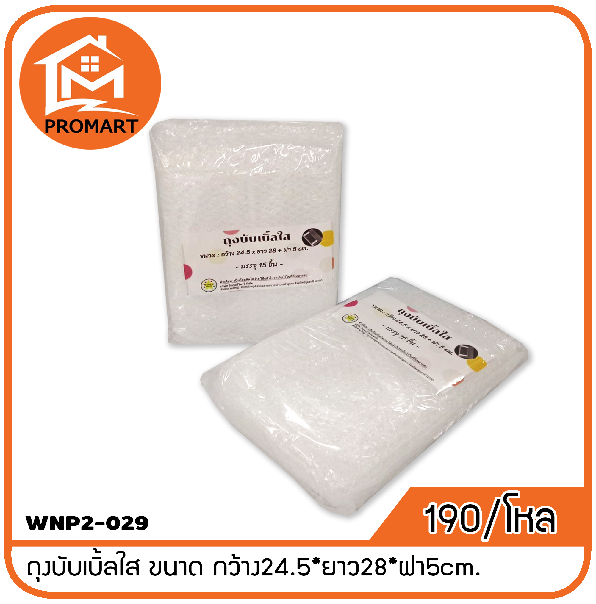 WNP2-029 ถุงบับเบิ้ลใส ขนาด กว้าง24.5*ยาว28*ฝา5cm.