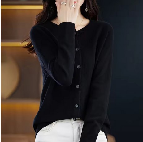 Knit Sweater Crewneck Cardigan Coat Autumn And Winter New Middle-Aged And Elderly Women's Fashion