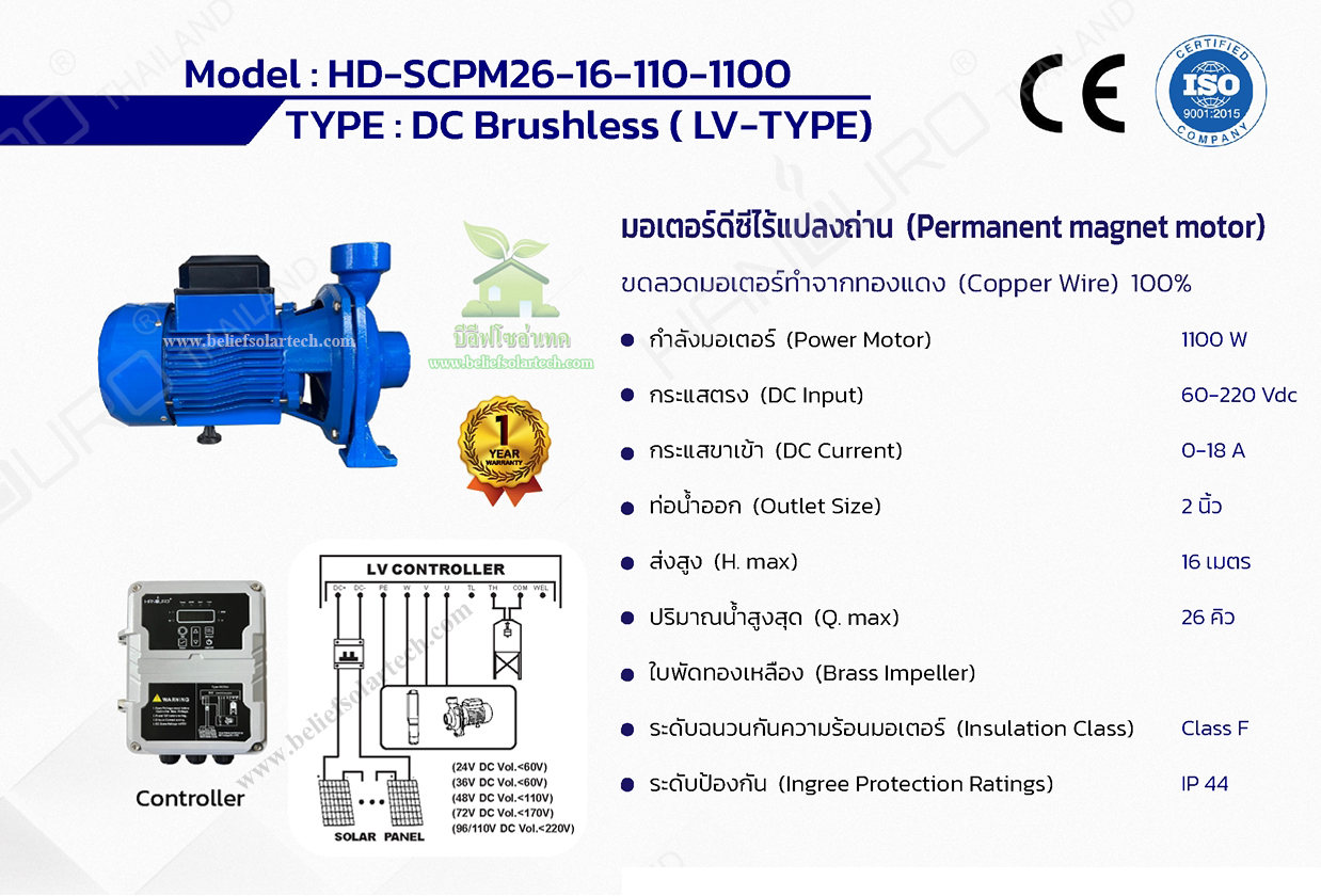 1100w 2 นิ้ว HANDURO ปั๊มหอยโข่งโซล่าเซลล์