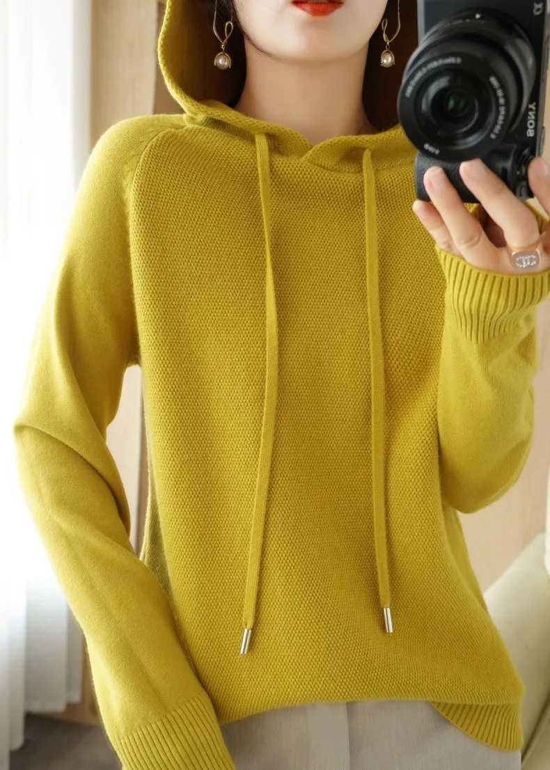 Hooded Sweater Woman Autumn Winter Long Sleeve Warm Bottoming Shirt Solid Casual Pullovers Knit Tops Korean Fashion Jumper