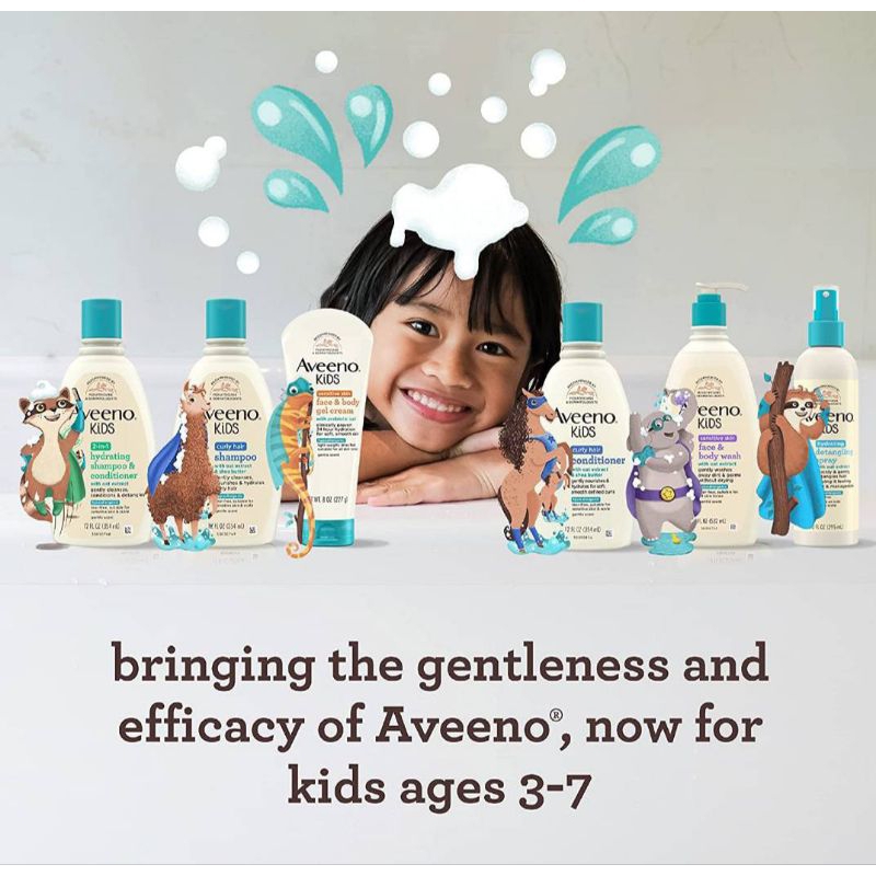 NEW!! Aveeno Kids ผลิตภัณฑ์อาบน้ำ สระผมสูตรสำหรับเด็กอายุ 3-7 ปี, Curly shampoo & conditioner, Detangling spray