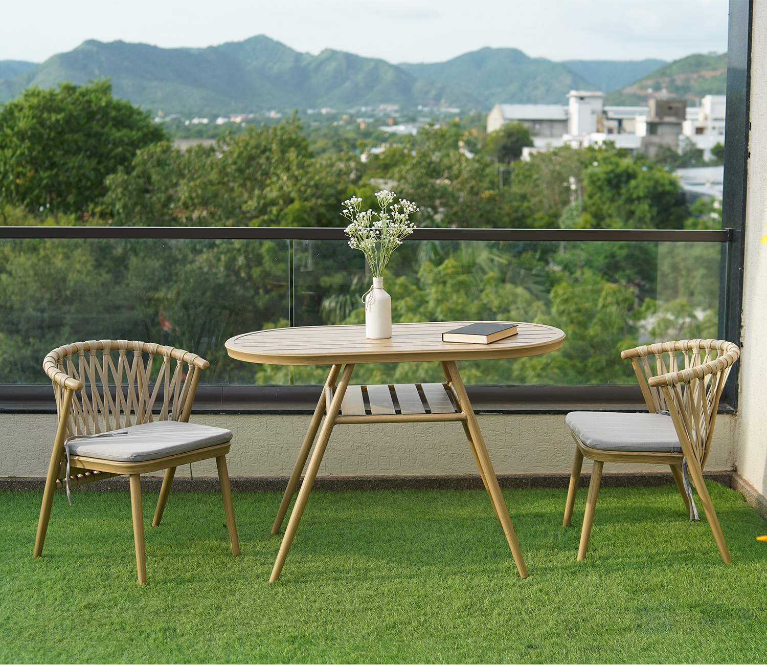 Save Place Fashion 3 Pieces Patio Restaurant Dining Furniture Waterproof Aluminium Out Door Garden Chair And Tables Set
