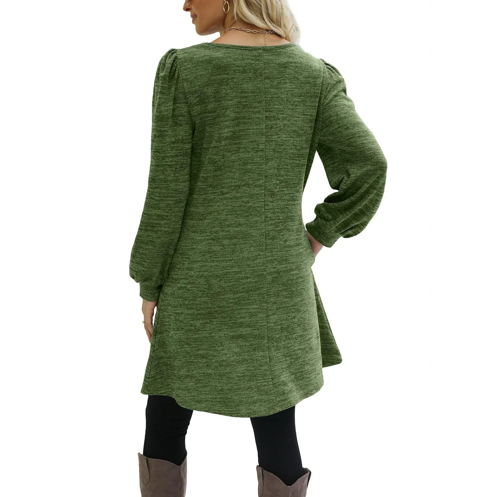 Fashion Women Round Neck Solid Color Button Long Sleeve Casual Loose Dress Vestido Feminino Dresses For Women New