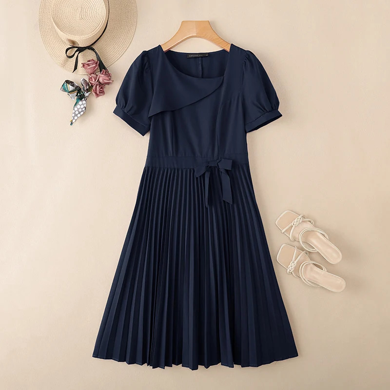 ZANZEA Dark Blue Elegant Puff Sleeve Party Dress
