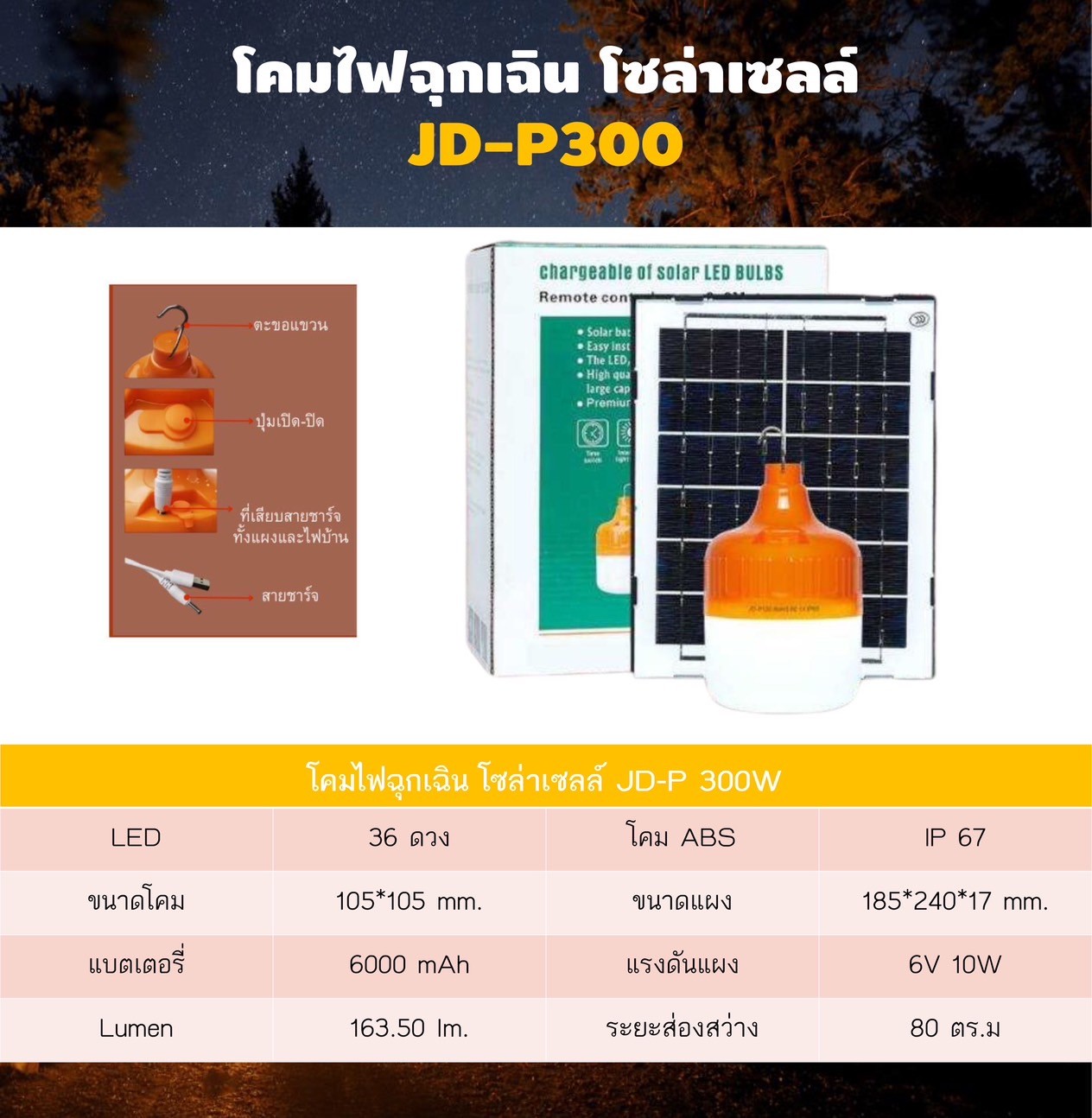 โคมไฟฉุกเฉิน รุ่น JD-P300