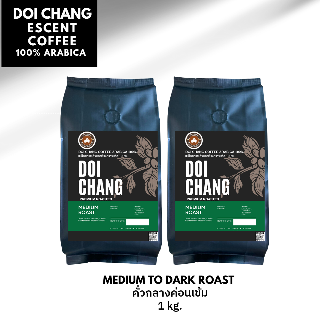 เมล็ดกาแฟอาราบิก้าดอยช้าง คั่วกลางค่อนเข้ม ขนาด 1 กิโลกรัม (Doi Chang Arabica Medium to Dark Roast 1 kg.)