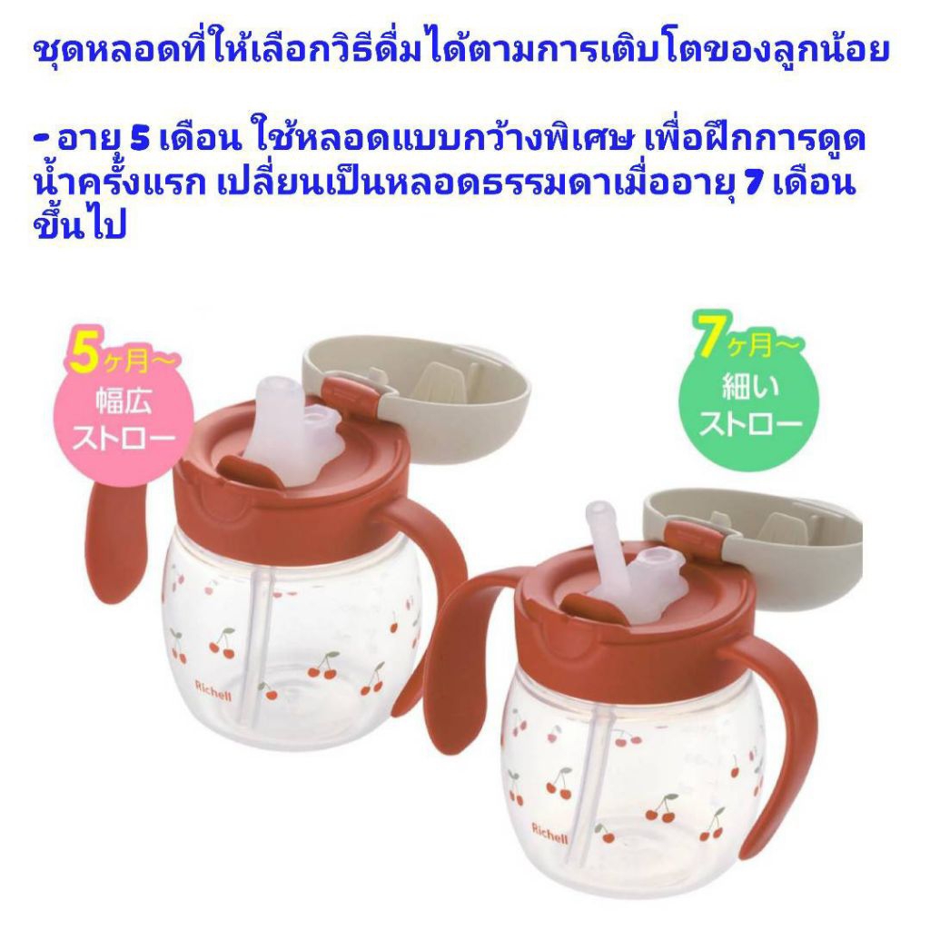 Richell - ถ้วยหัดดูด แก้วหัดดื่มเปลี่ยนหลอดได้ 2 step Try Straw Drinking Master Set