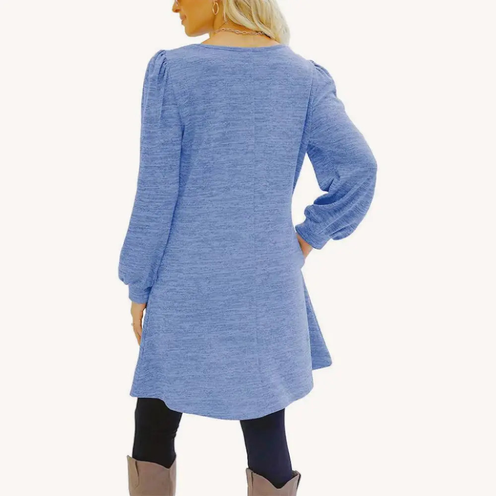 Fashion Women Round Neck Solid Color Button Long Sleeve Casual Loose Dress Vestido Feminino Dresses For Women New