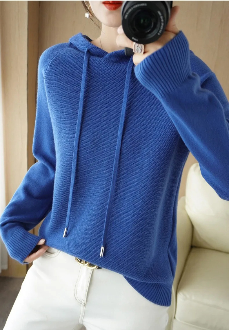 Hooded Sweater Woman Autumn Winter Long Sleeve Warm Bottoming Shirt Solid Casual Pullovers Knit Tops Korean Fashion Jumper