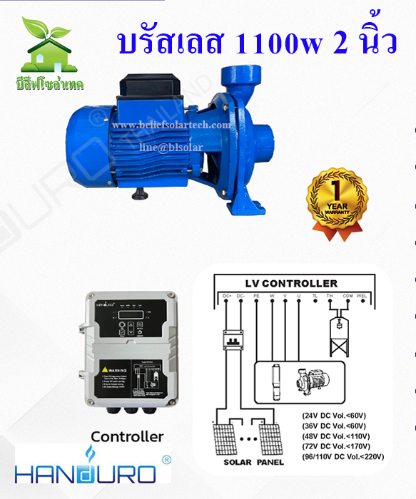 HANDURO 2 นิ้ว 1100w ปั๊มหอยโข่งโซล่าเซลล์