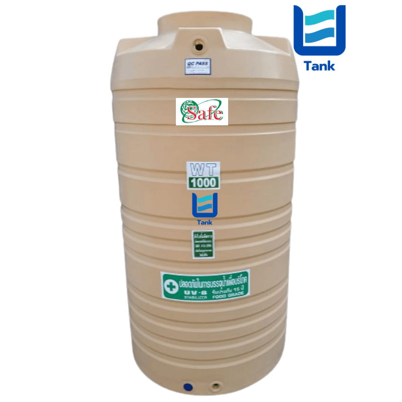 SAFE ถังเก็บน้ำ PE 1000 ลิตร สีเรียบมาตรฐาน รุ่น WT1000 มี 4 สี : ครีม,ขาว,น้ำเงิน,เทา