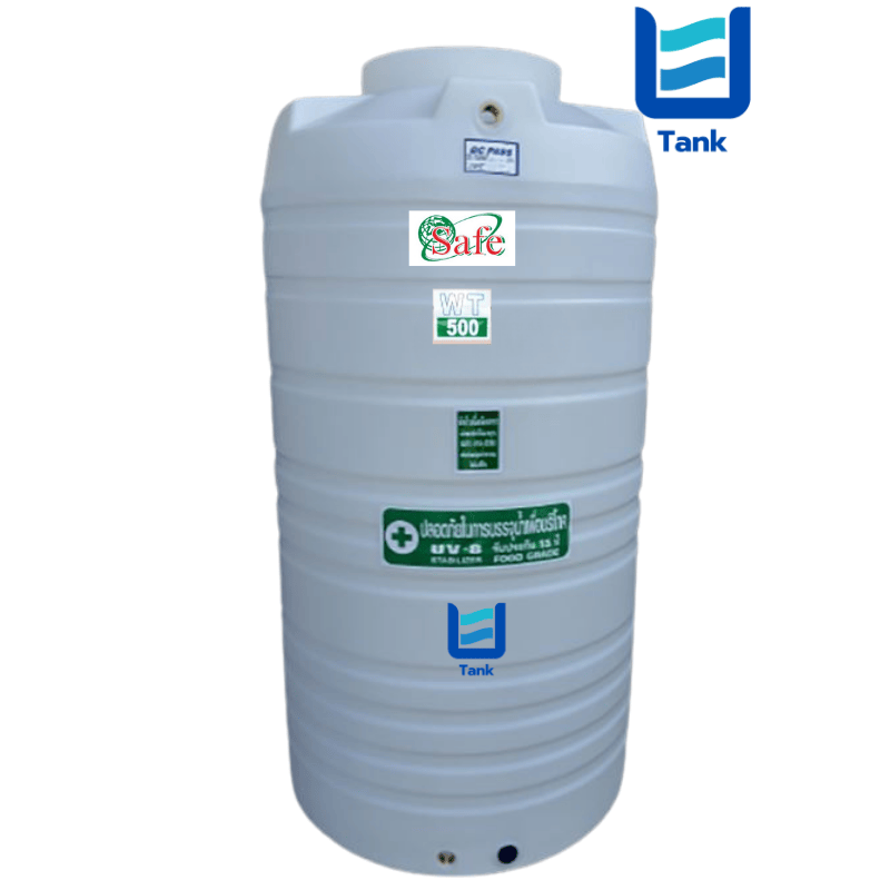 SAFE ถังเก็บน้ำ PE 500 ลิตร สีเรียบมาตรฐาน รุ่น WT500 มี 4 สี : ครีม,ขาว,น้ำเงิน,เทา