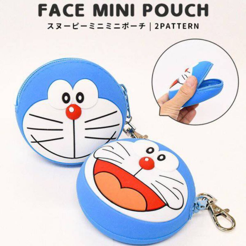 Doraemon Silicone Face Pouch - พวงกุญแจซิลิโคนห้อยกระเป๋า ใส่เหรียญ ลายโดเรม่อน