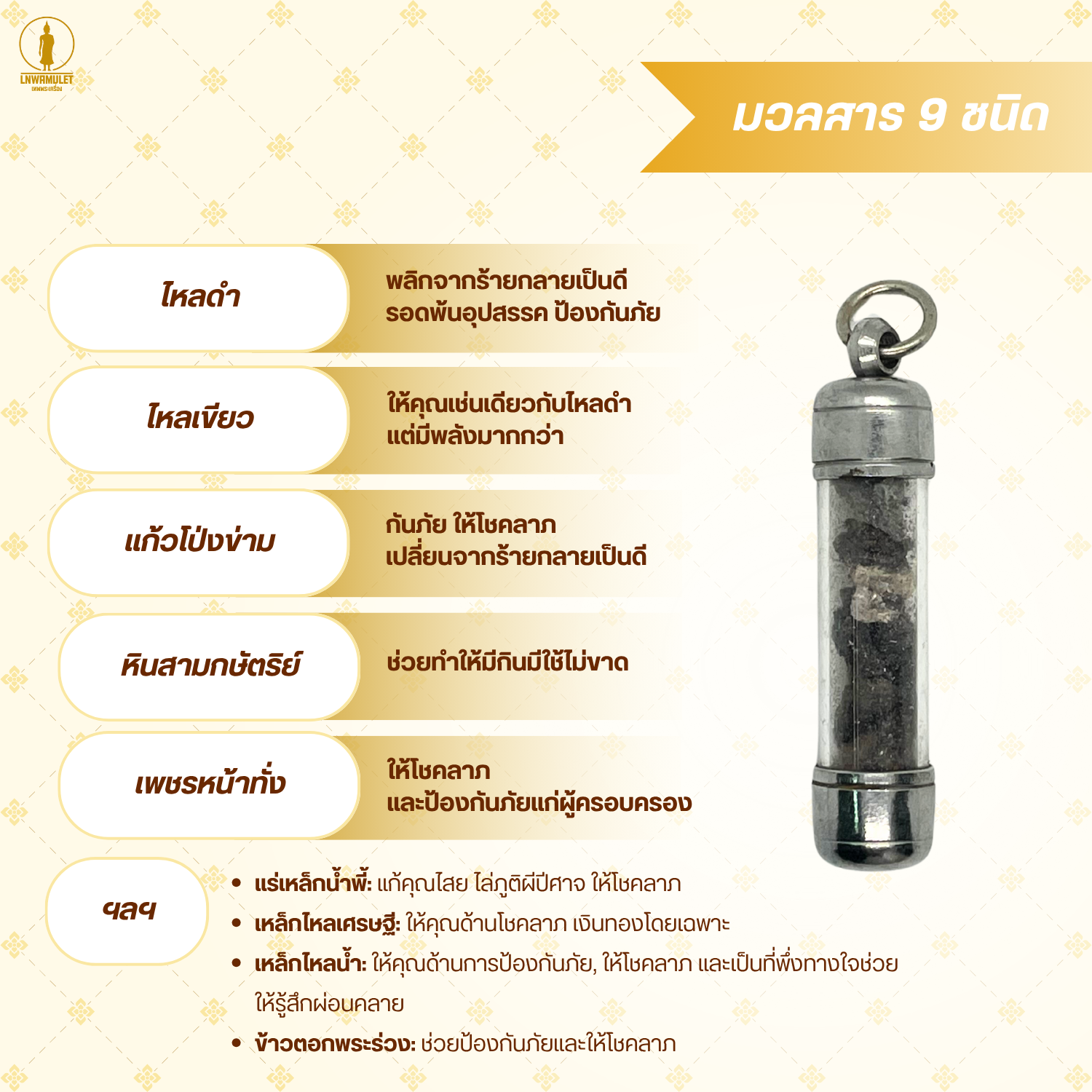 ตะกรุดมวลสาร 9 อย่าง รุ่นรวมธาตุกายสิทธิ์ พุทธคุณครอบจักรวาล