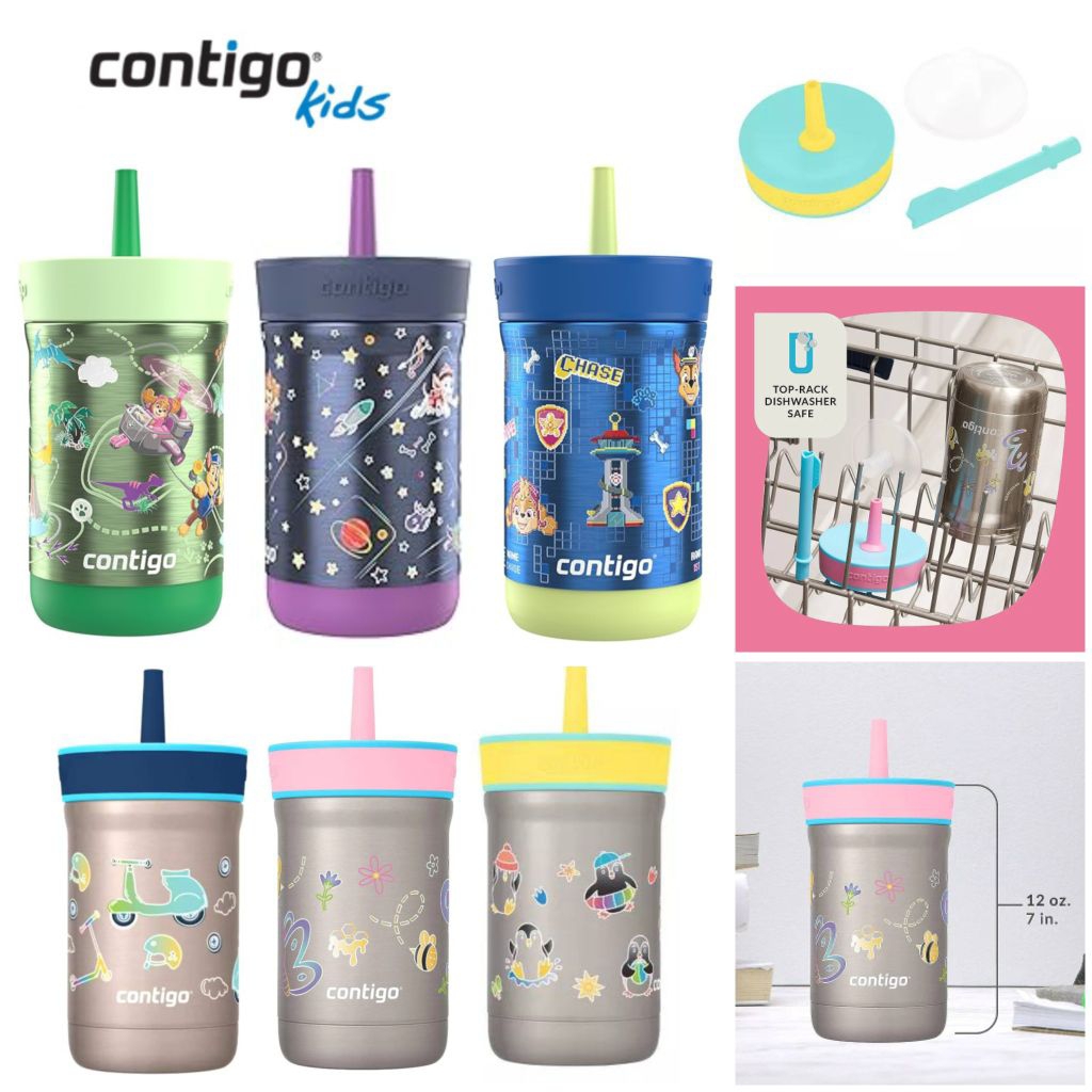 Contigo Leighton Vaccum-Insulated Kids Water Bottle with Spill-Proof Lid and Straw, 12oz. แก้วน้ำดื่มสแตนเลสแบบเก็บความเย็น
