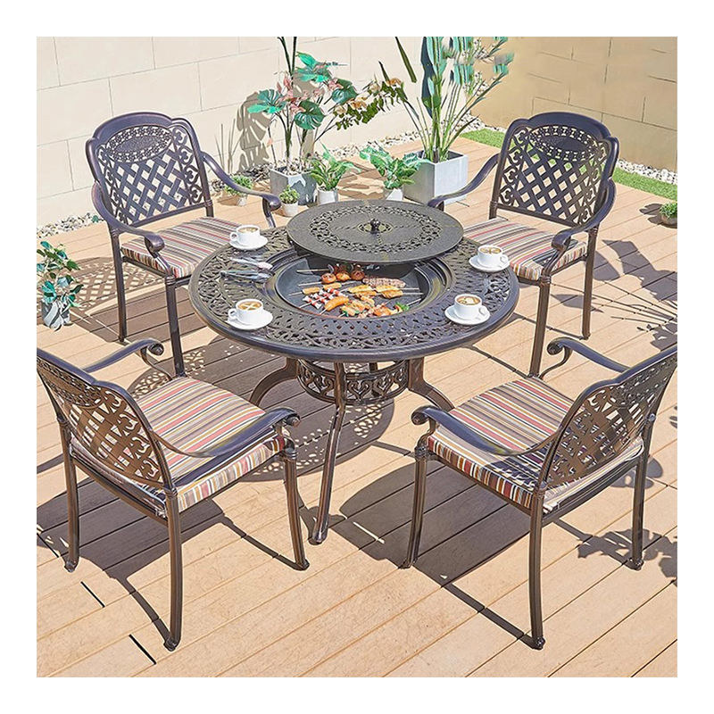 Multifunctional luxury outdoor furniture die casting aluminum bbq table and chairs in Restaurant