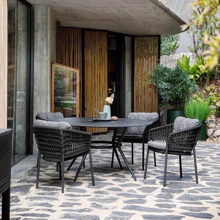 Outdoor Patio Rope Furniture Webbing Chair Backyard Terrace Poly Rattan Wicker Rope Garden Set Garden Chairs