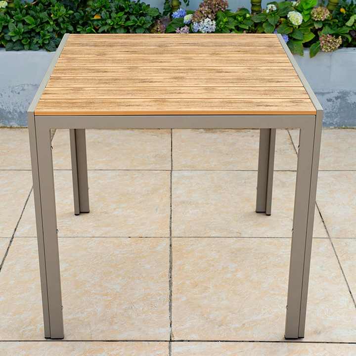 outdoor anti-corrosive aluminium alloy frame plastic wood table for six people garden courtyard