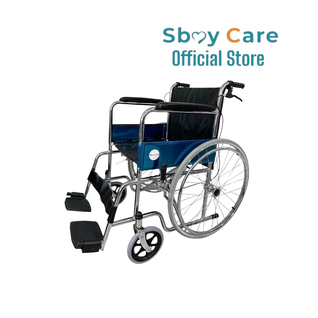 Sbay Care รถเข็นผู้ป่วยเหล็กชุบ มีเบรกมือ FY809