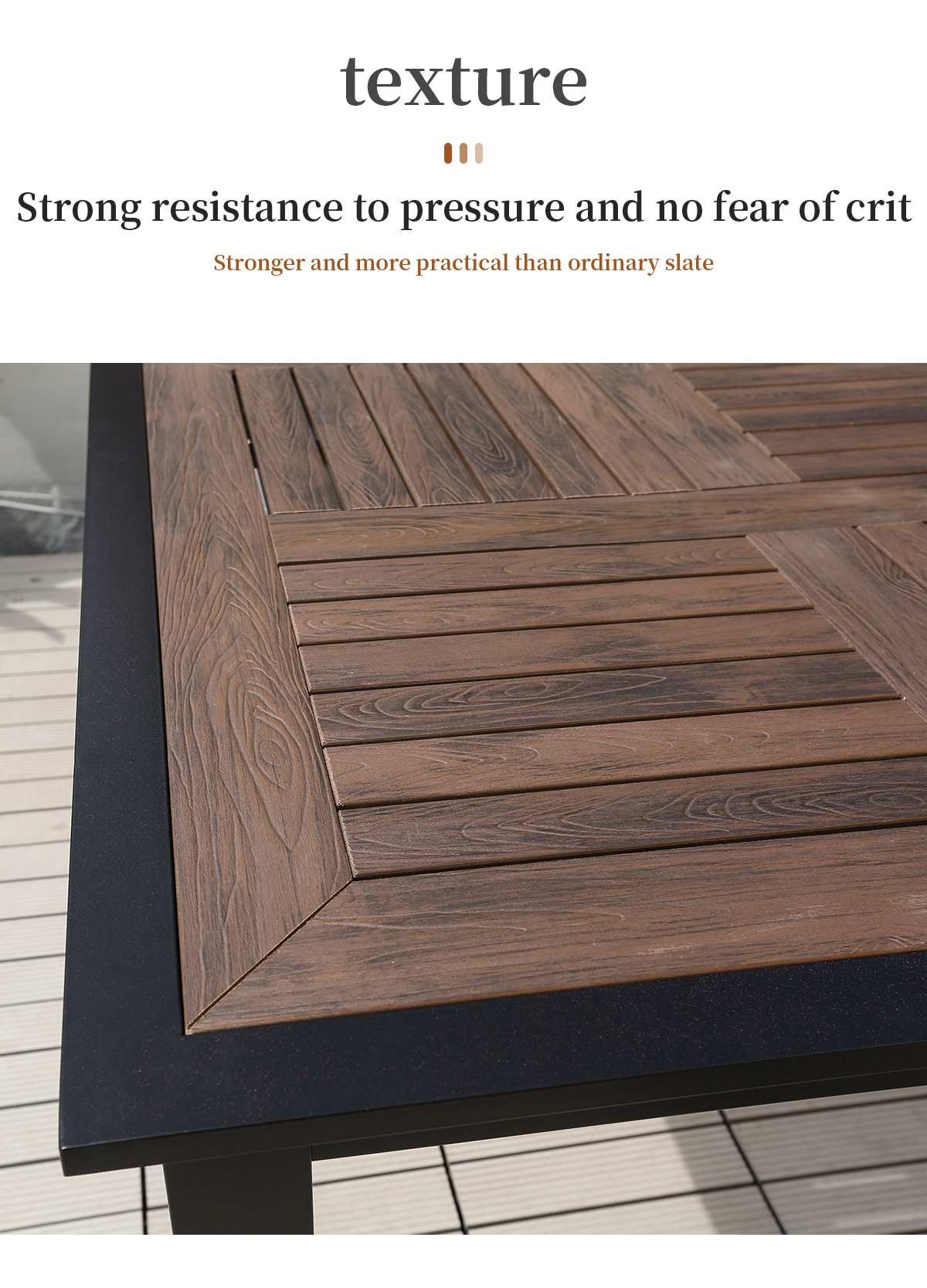 outdoor anti-corrosive aluminium alloy frame plastic wood table for six people garden courtyard