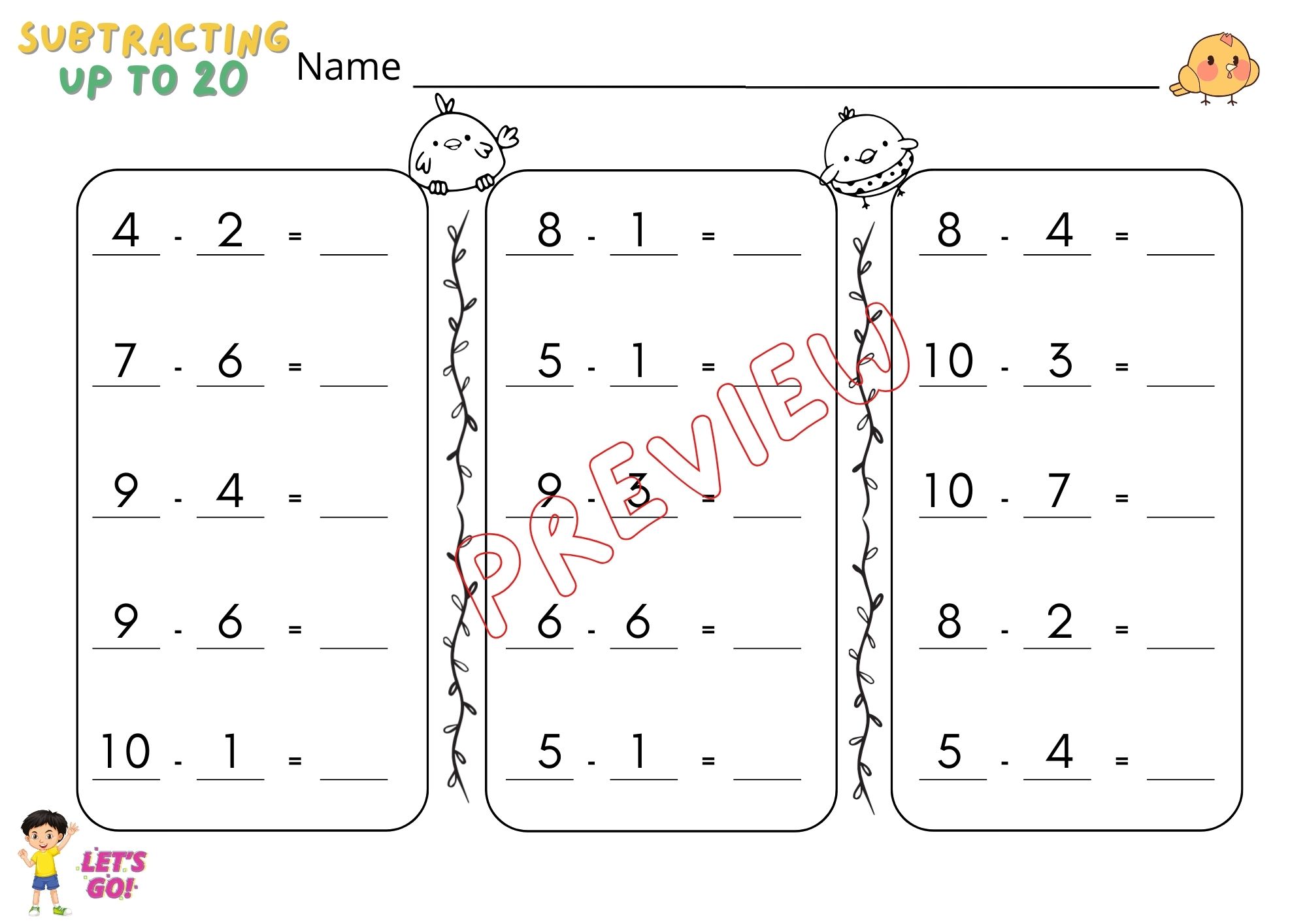 🍀ไฟล์ ใบงาน แบบฝึกนับตัวเลขระบายสี และการลบเลขผลลัพธ์ไม่เกิน 20 สำหรับเด็กระดับ เตรียมอนุบาล - อนุบาล 3🍀