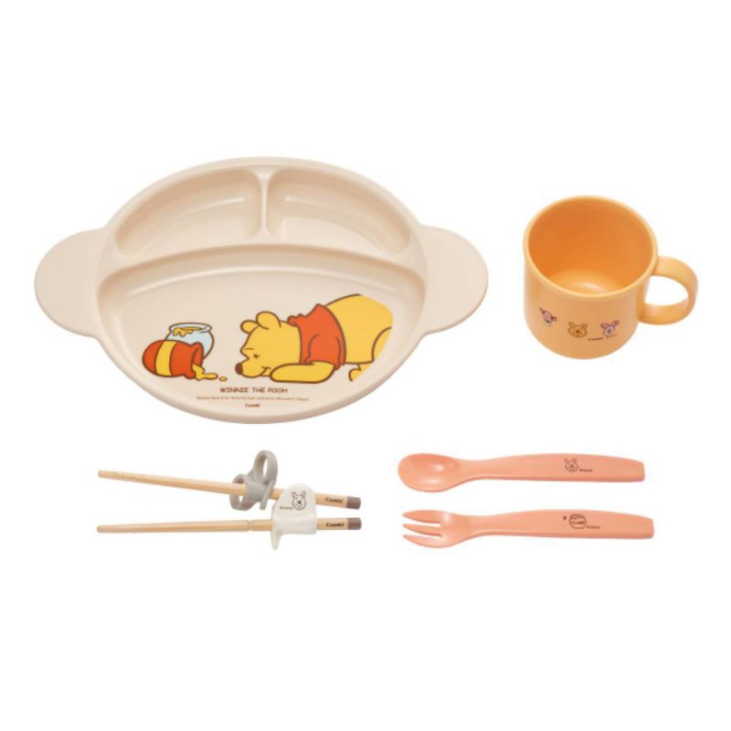 Combi - Winnie the Pooh self-eating set, 5 pcs ชุดทานอาหารเด็ก สำหรับเด็กทานอาหารได้ด้วยตัวเอง
