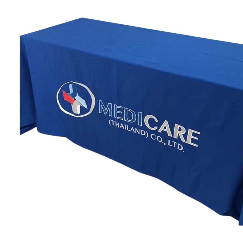 ผ้าคลุมโต๊ะแบบปล่อยชาย Size 1.5 เมตร พร้อมสกรีนโลโก้